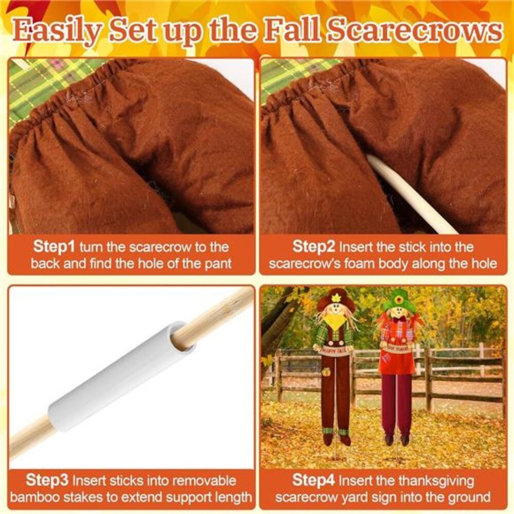 New 2 Pack Fall Harvest Scarecrow Decorations, Thanksgiving Standing - Picture 5 of 7